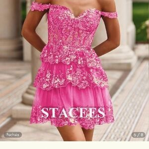 ✨️ PERFECT CONDITION ✨️ Stacees Fuchsia Off-Shoulder Lace Prom Dress / Size 10